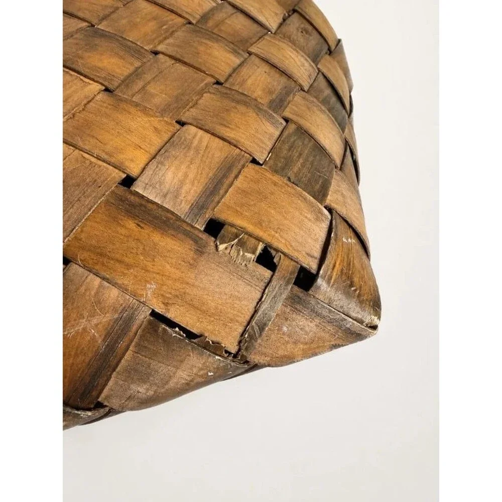 Handwoven wood Basket with loop handles